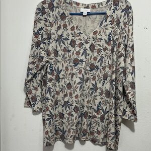 Pure Jill Women's Floral V-Neck 3/4 sleeve top